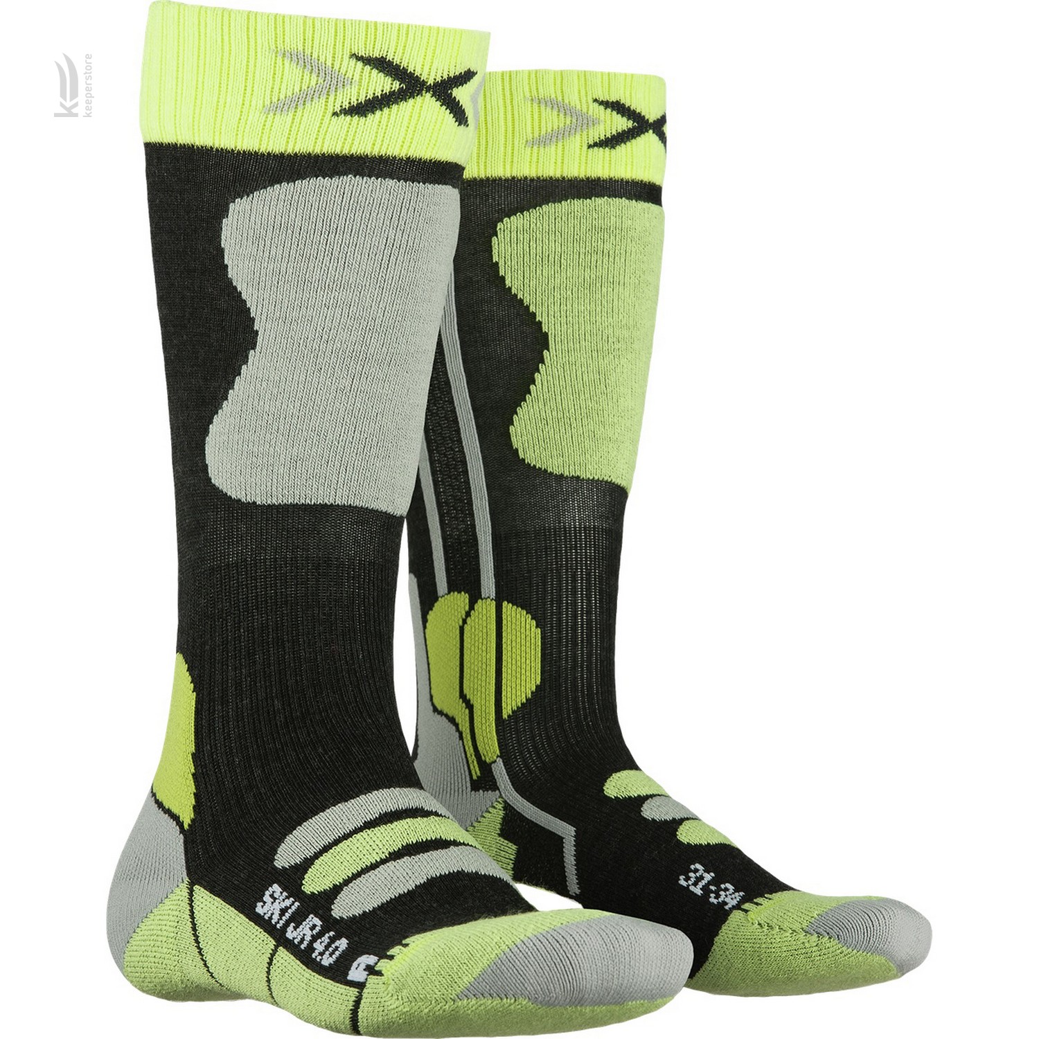 Полиэстеровые носки X-Socks Ski JR 4.0 Anthracite Melange/Green Lime
