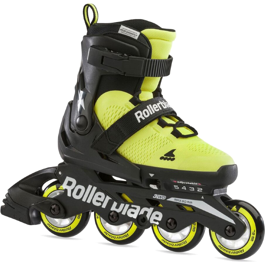 Ролики на шнурках RollerBlade Microblade SE Neon Yellow Black 2021 (Желто-черный неон, 33-36,5)